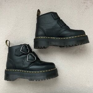 Dr. Martens Black Combat Boots with Heart Buckles